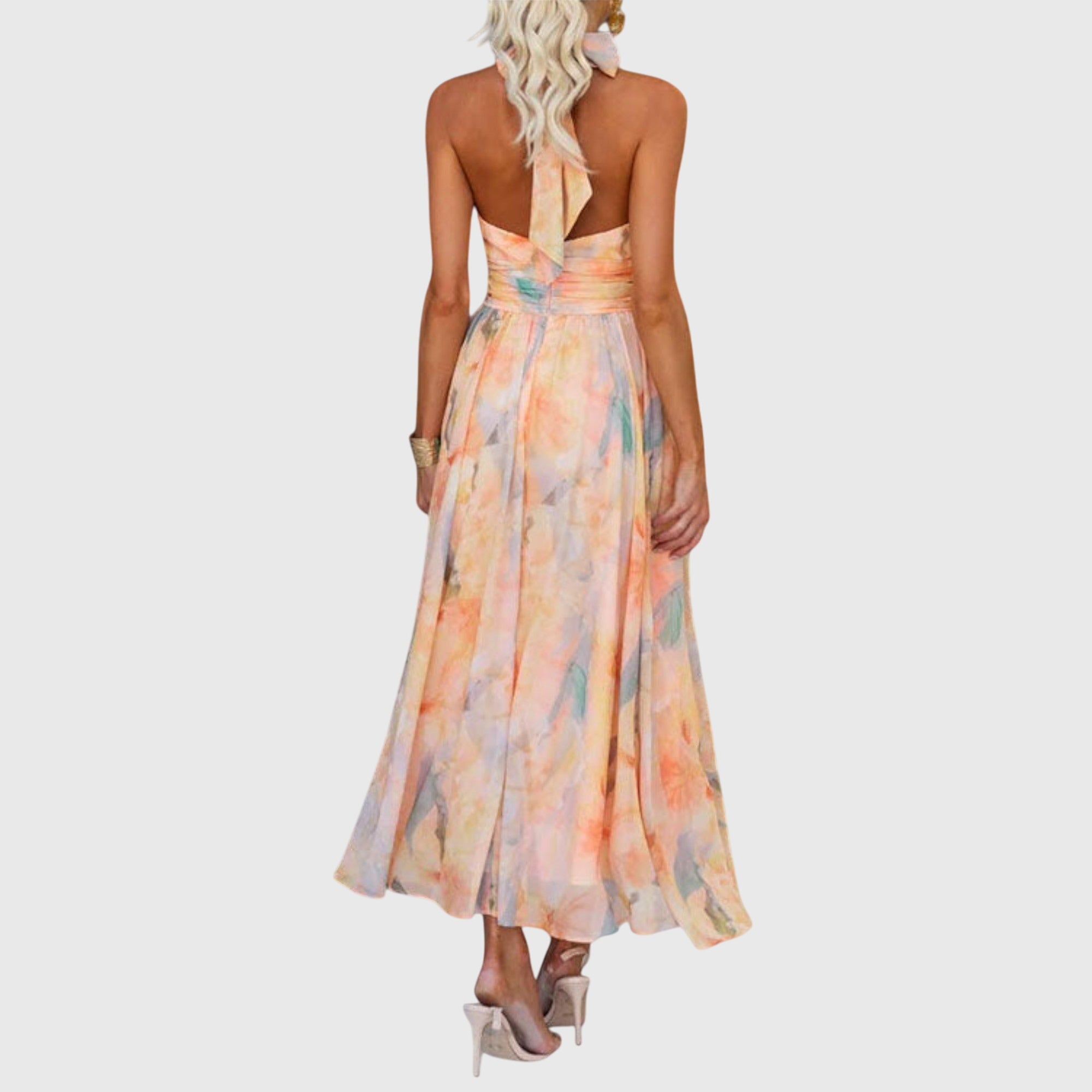 Women's Maxi Dress Halter Neck Watercolor Print Casual