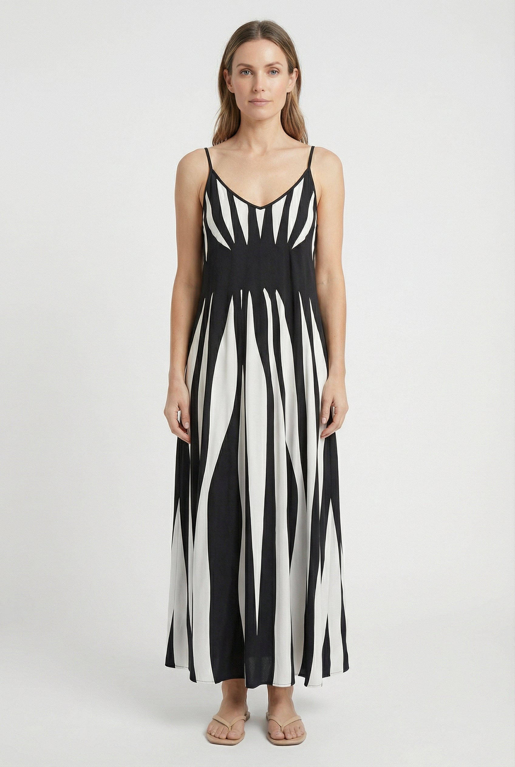 Women's Maxi Dress V-Neck Vertical Stripes Lightweight Summer