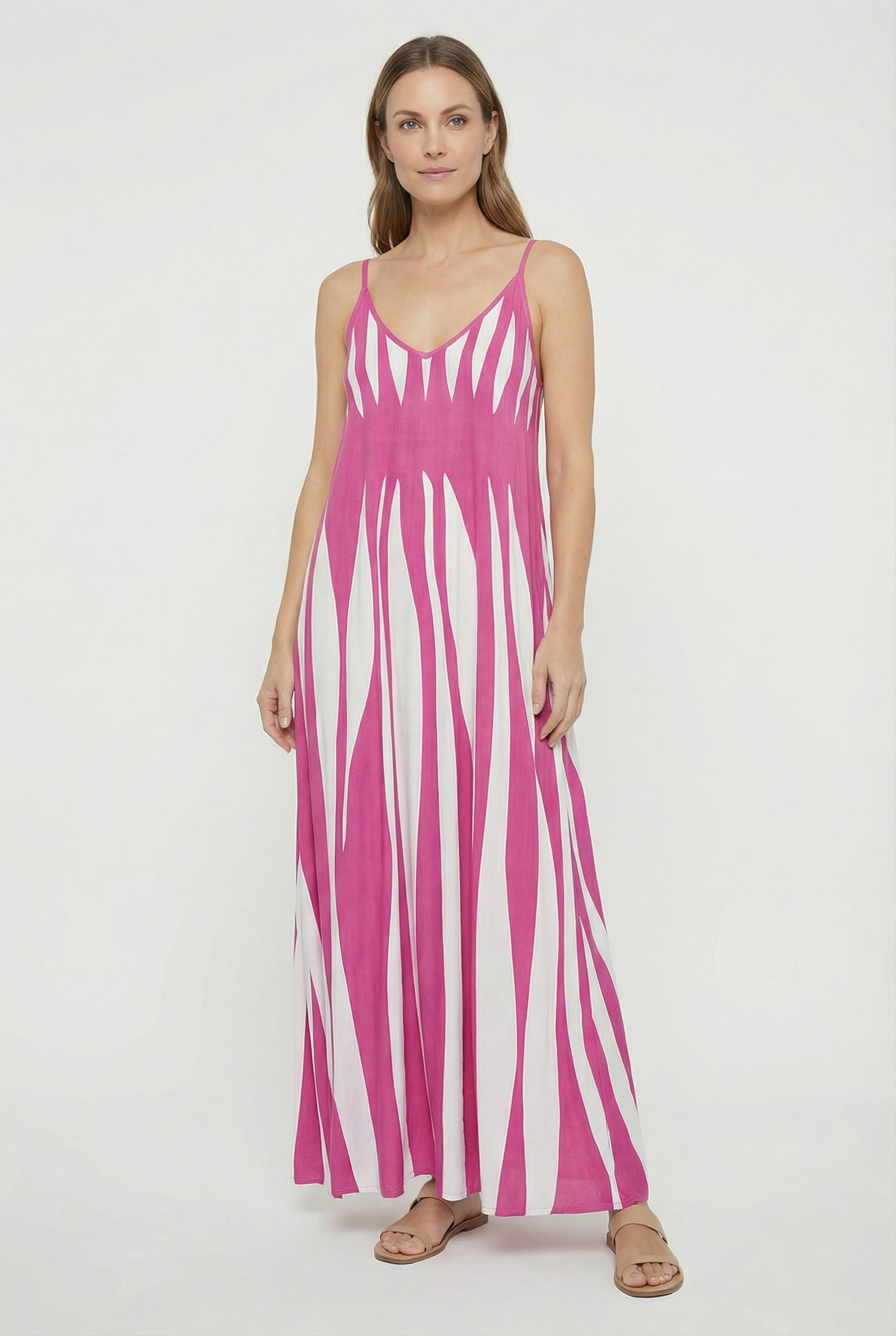 Women's Maxi Dress V-Neck Vertical Stripes Lightweight Summer