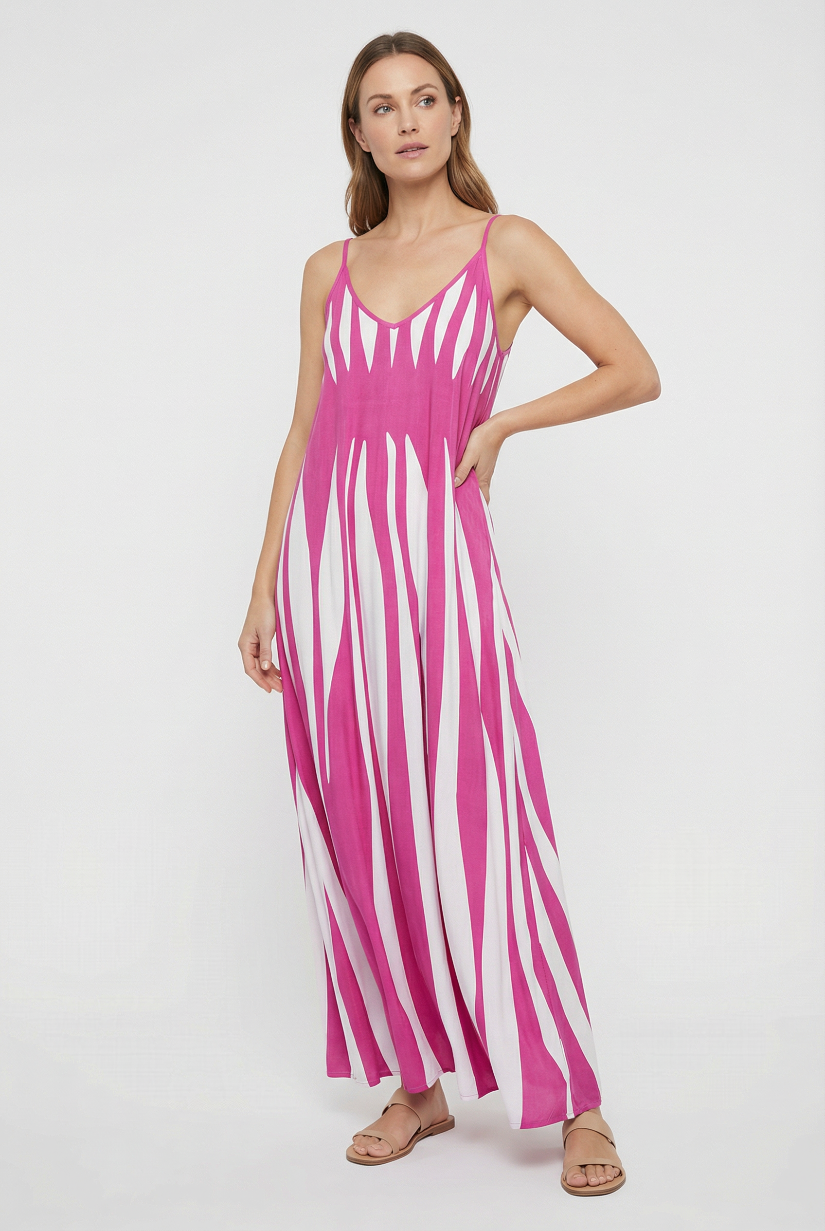Women's Maxi Dress V-Neck Vertical Stripes Lightweight Summer