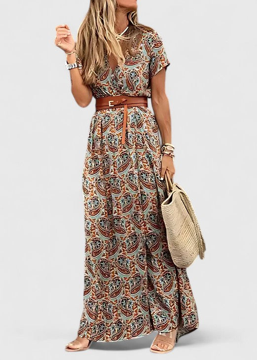 Women's Maxi Dress Boho Style Gathered Waistband Long Sleeve Casual