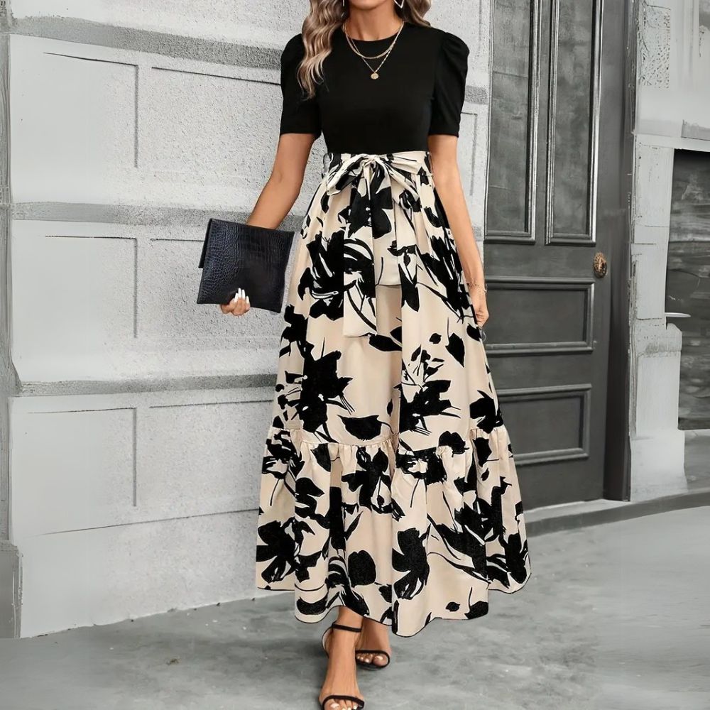 Women's Floral Maxi Dress Ruffled Hem
