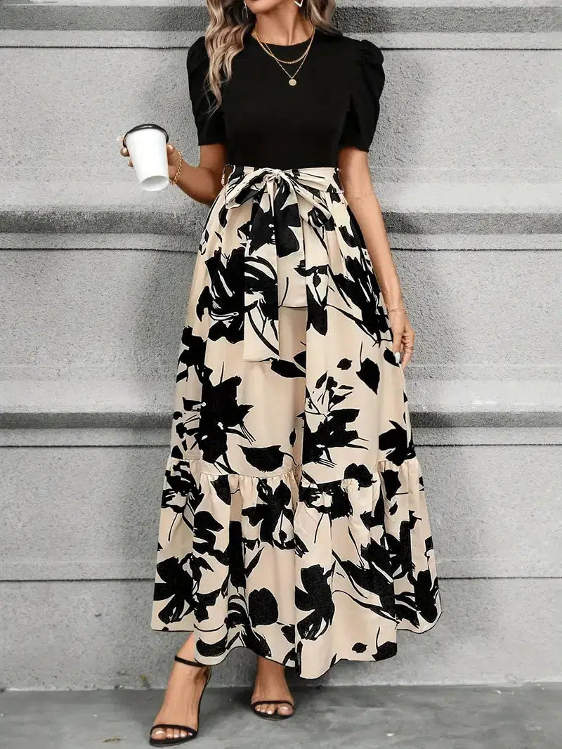 Women's Floral Maxi Dress Ruffled Hem