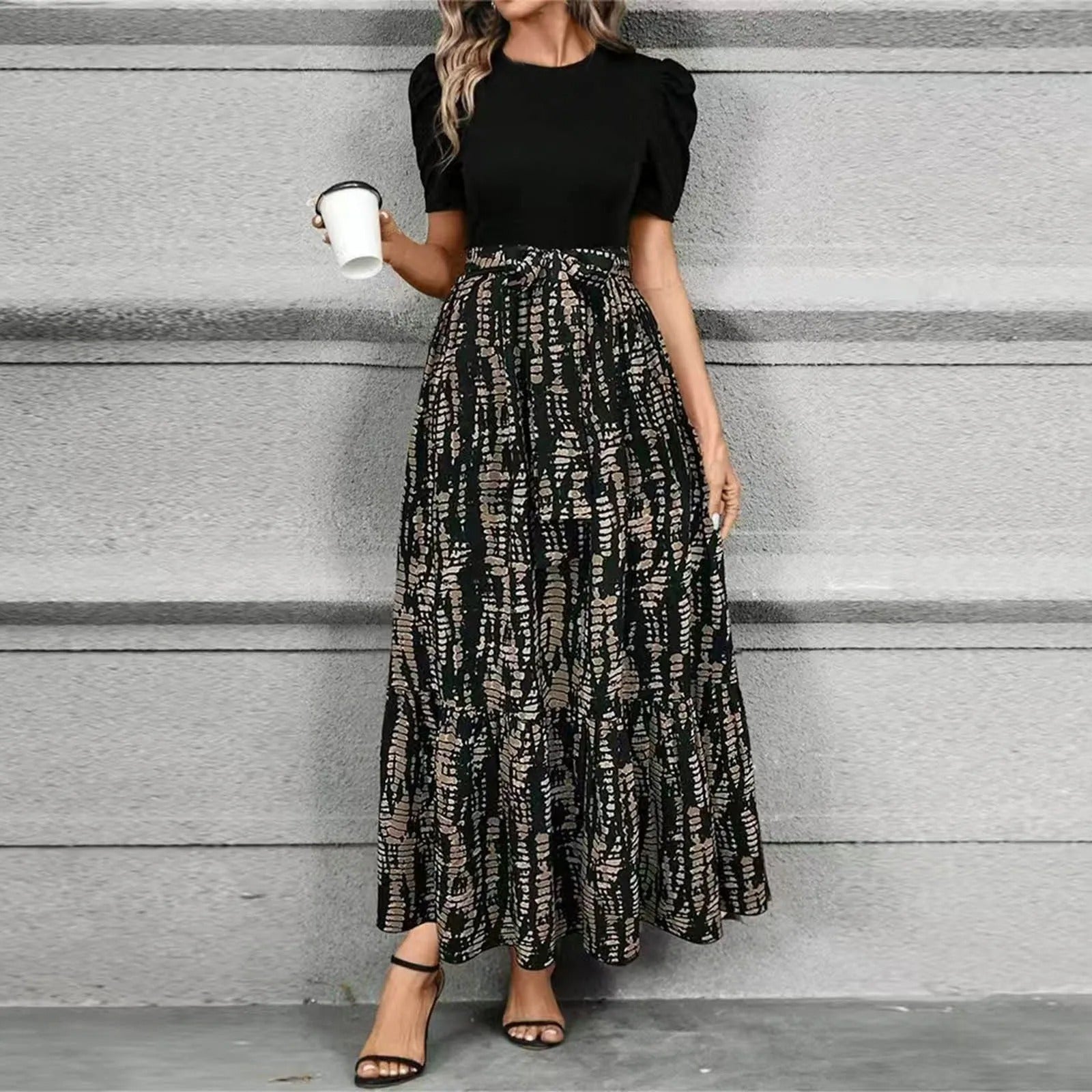 Women's Floral Maxi Dress Ruffled Hem
