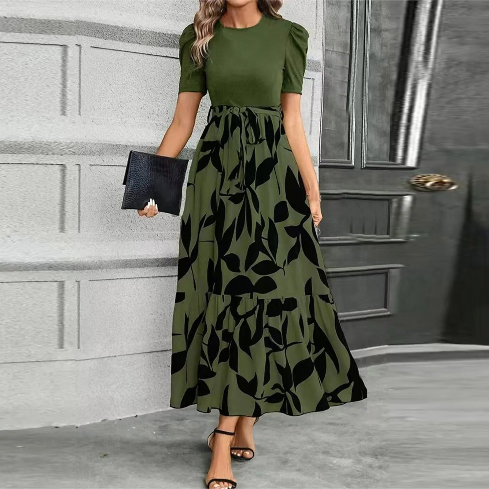 Women's Floral Maxi Dress Ruffled Hem