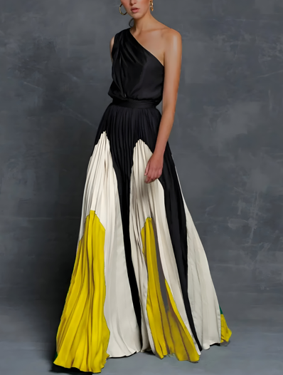 Women's Maxi Dress One-Shoulder Pleated Long Length Evening Wear