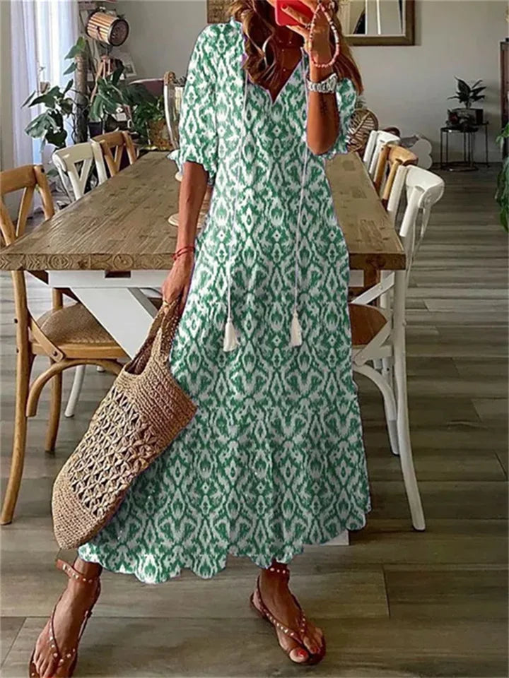 Women's Floral Maxi Dress V-Neck A-Line Summer Casual