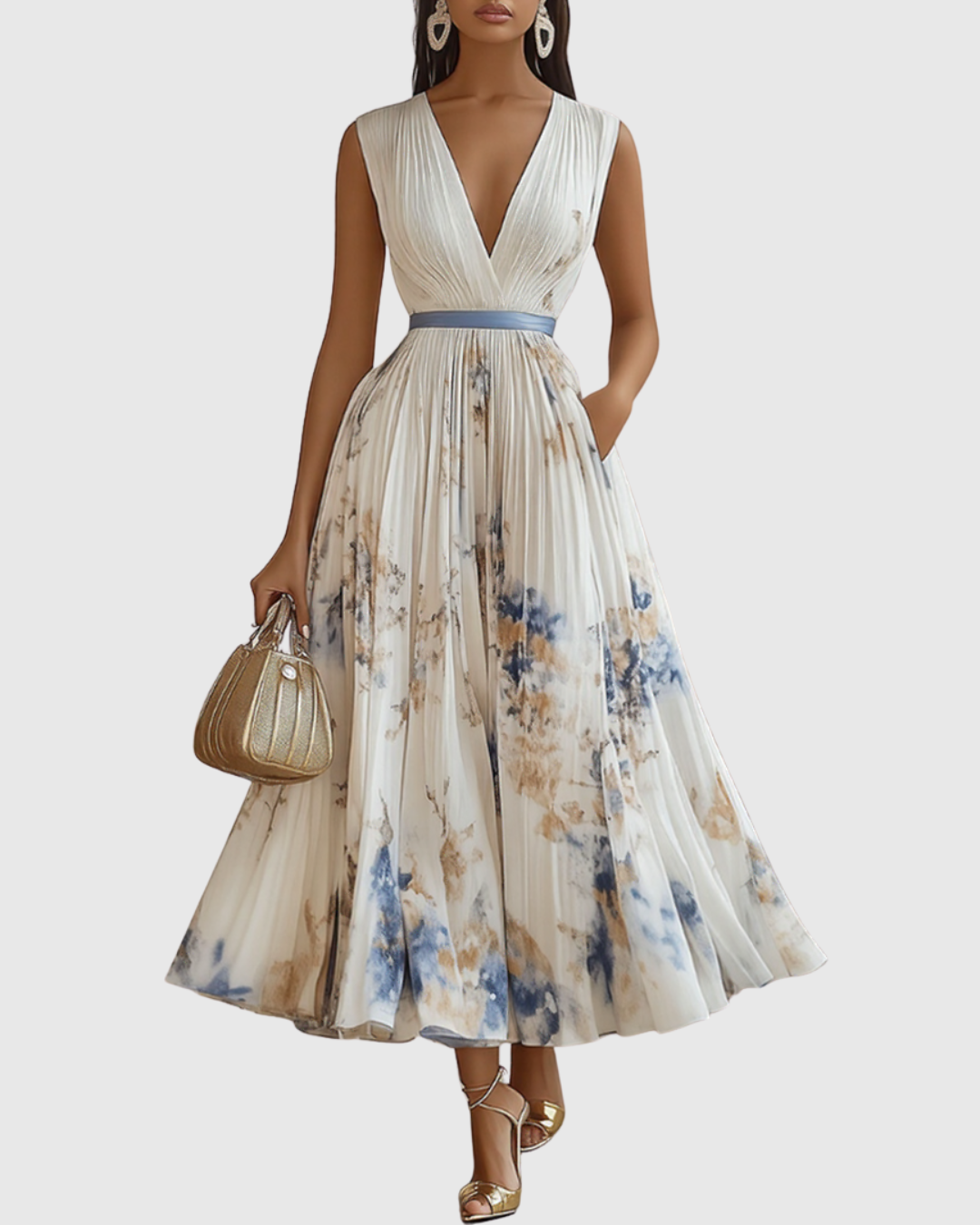Women's Floral Maxi Dress V-Neck Long Sleeve