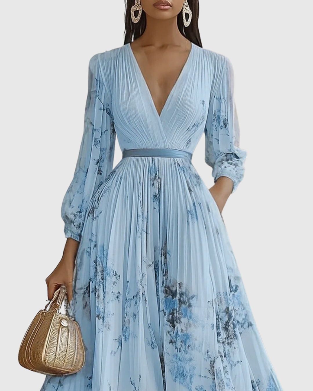 Women's Floral Maxi Dress V-Neck Long Sleeve