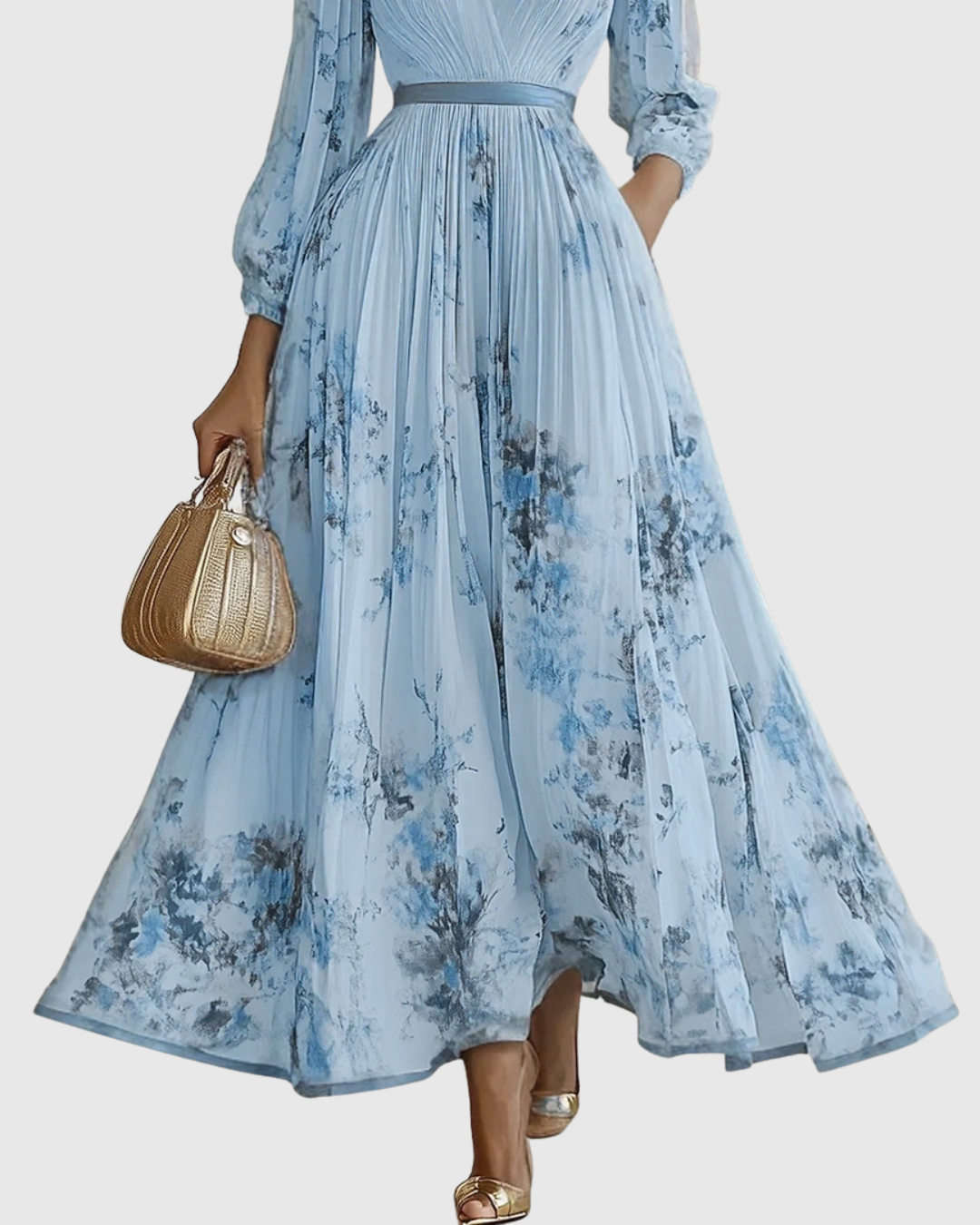 Women's Floral Maxi Dress V-Neck Long Sleeve