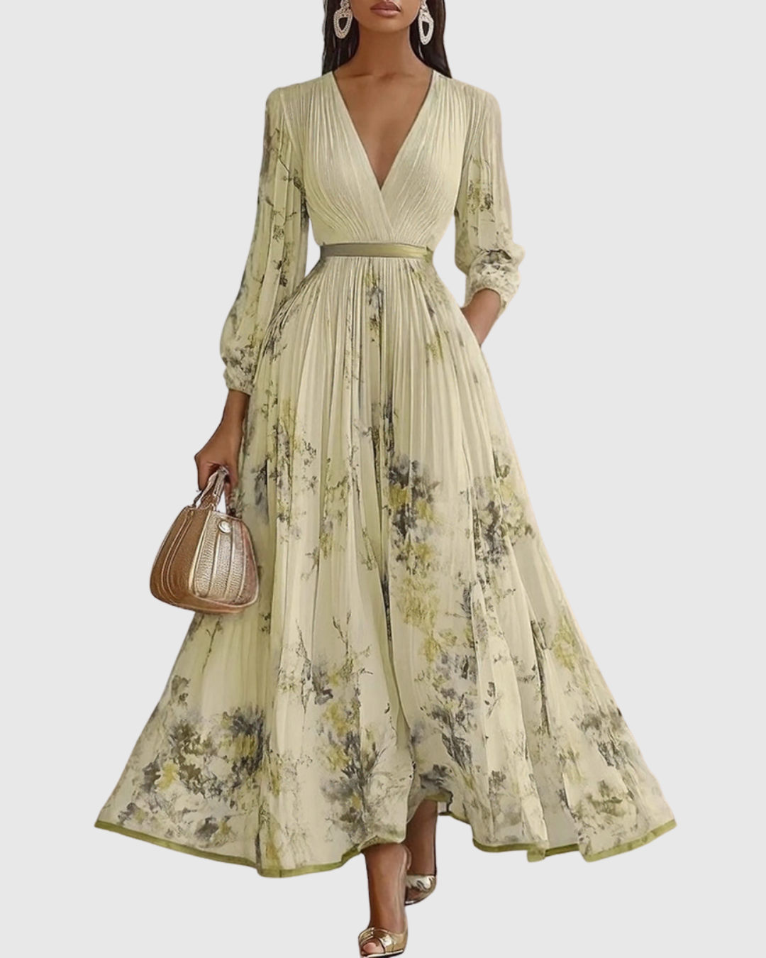 Women's Floral Maxi Dress V-Neck Long Sleeve