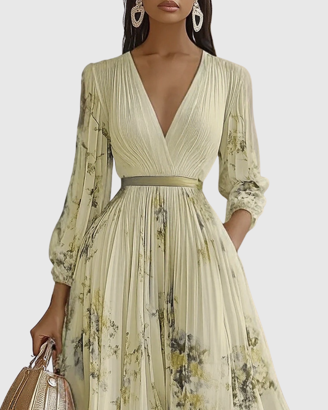 Women's Floral Maxi Dress V-Neck Long Sleeve
