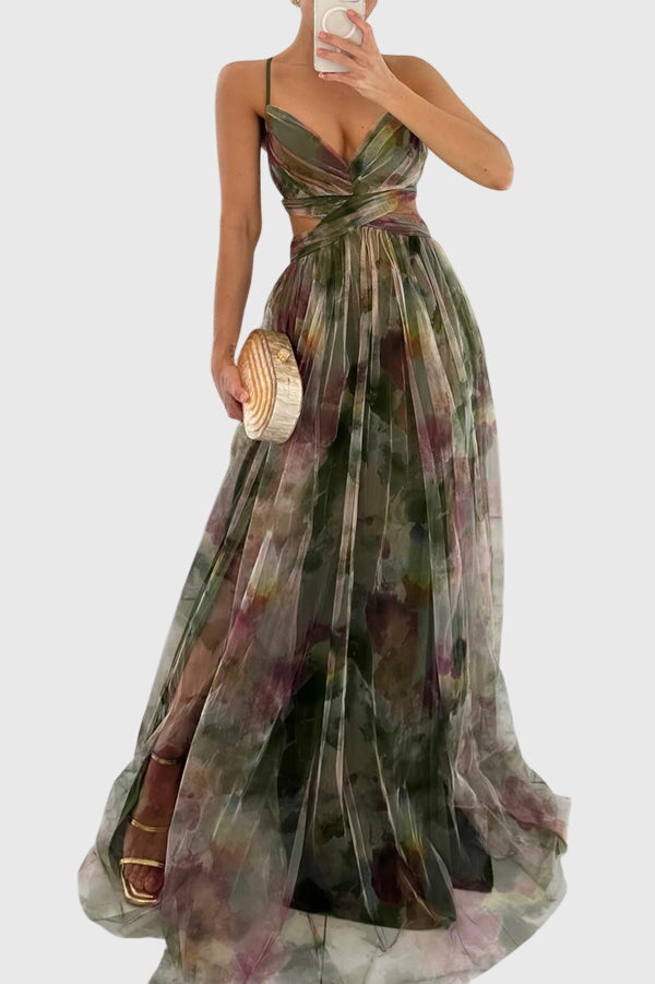 Women's Maxi Dress Floral Crisscross Straps Long Length Casual