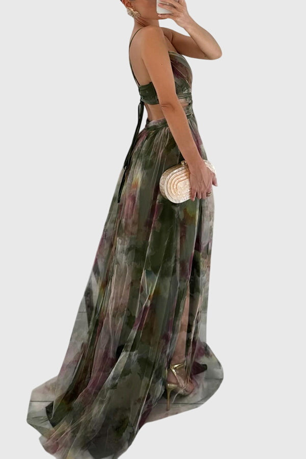 Women's Maxi Dress Floral Crisscross Straps Long Length Casual