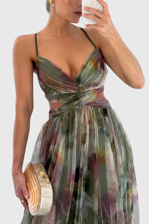 Women's Maxi Dress Floral Crisscross Straps Long Length Casual