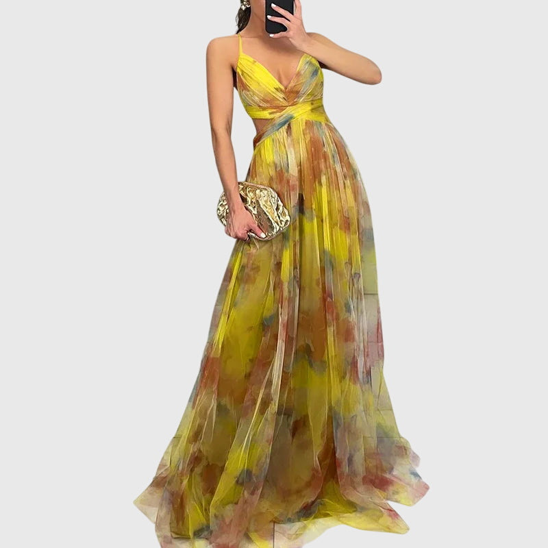 Women's Maxi Dress Floral Crisscross Straps Long Length Casual
