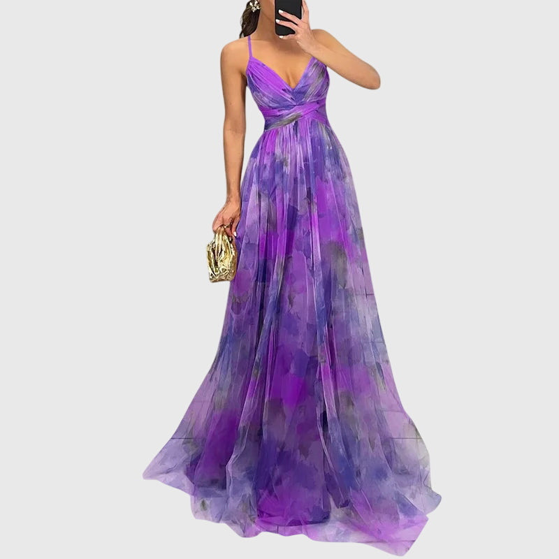Women's Maxi Dress Floral Crisscross Straps Long Length Casual