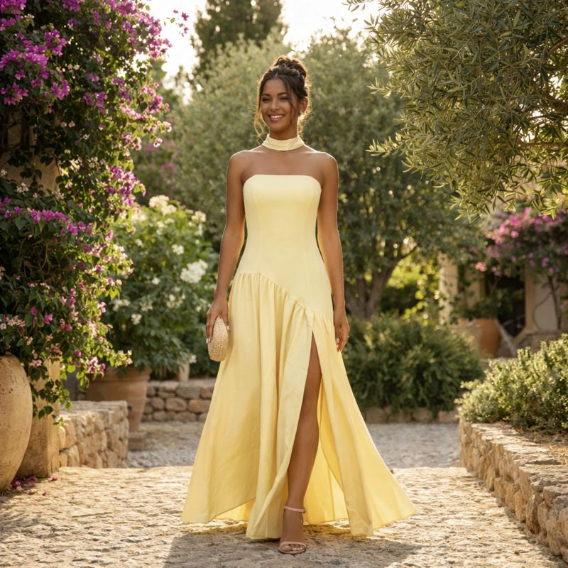 Women's Maxi Dress Strapless Ruffle Details