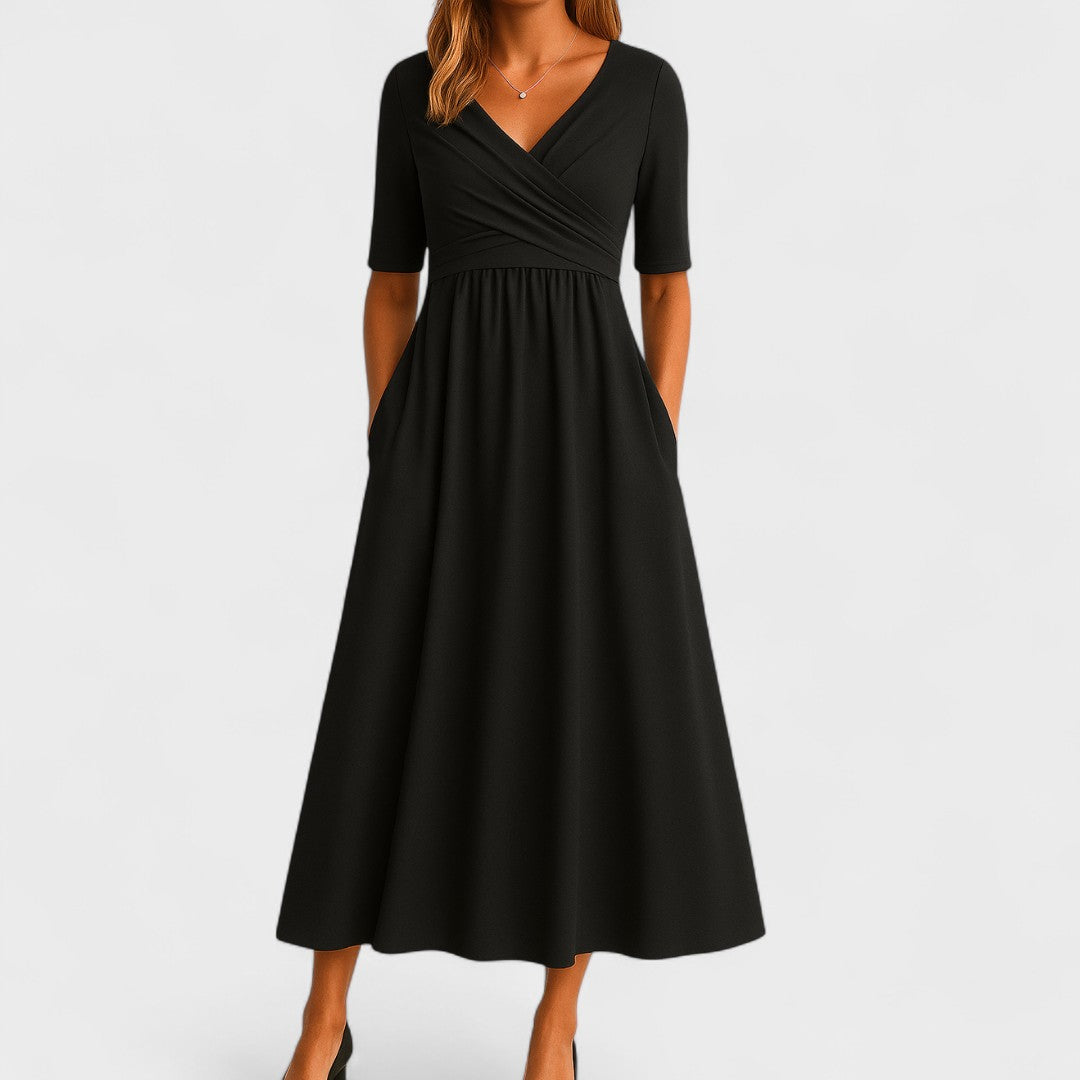 Women's Midi Dress V-Neck Elbow Sleeve