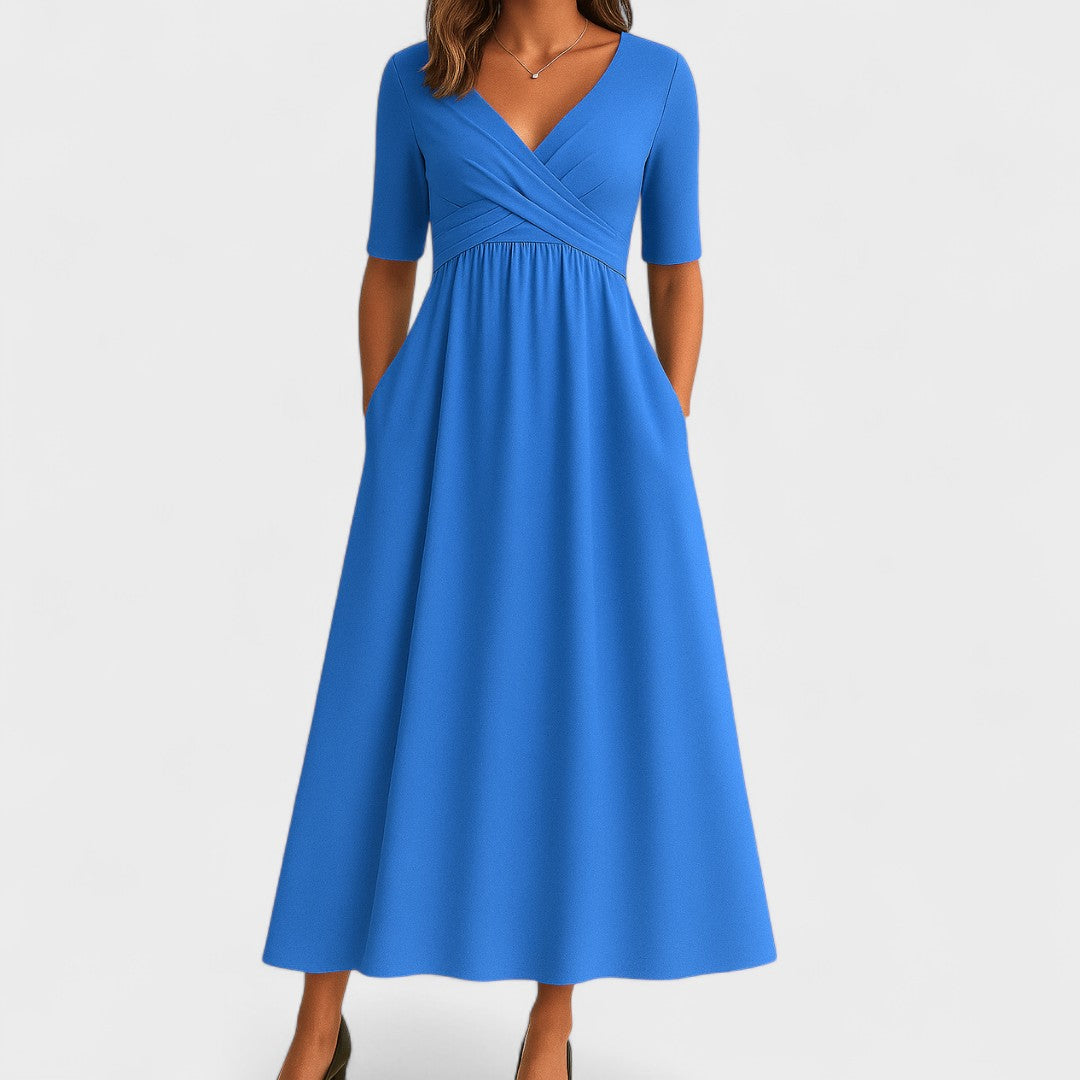 Women's Midi Dress V-Neck Elbow Sleeve