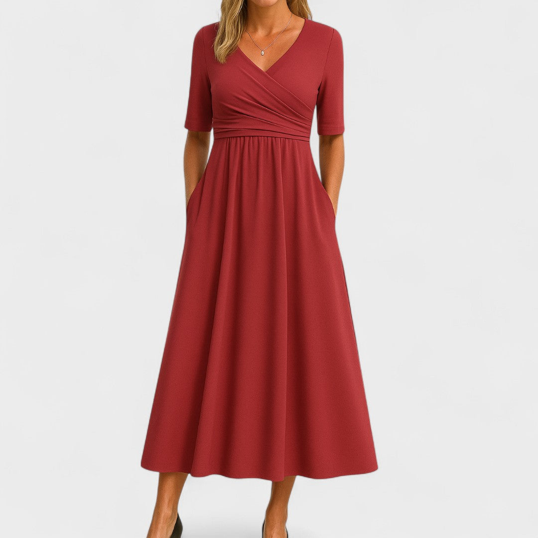 Women's Midi Dress V-Neck Elbow Sleeve