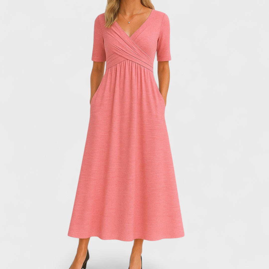 Women's Midi Dress V-Neck Elbow Sleeve