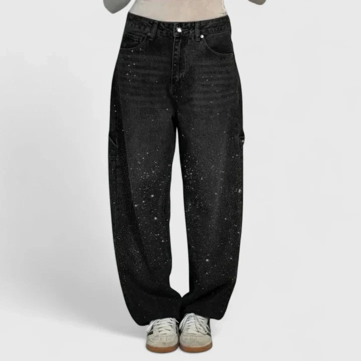 Women's High-Waisted Straight Leg Pants with Crystal Detailing Casual Formal Wear