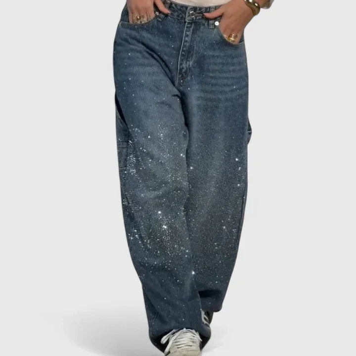 Women's High-Waisted Straight Leg Pants with Crystal Detailing Casual Formal Wear
