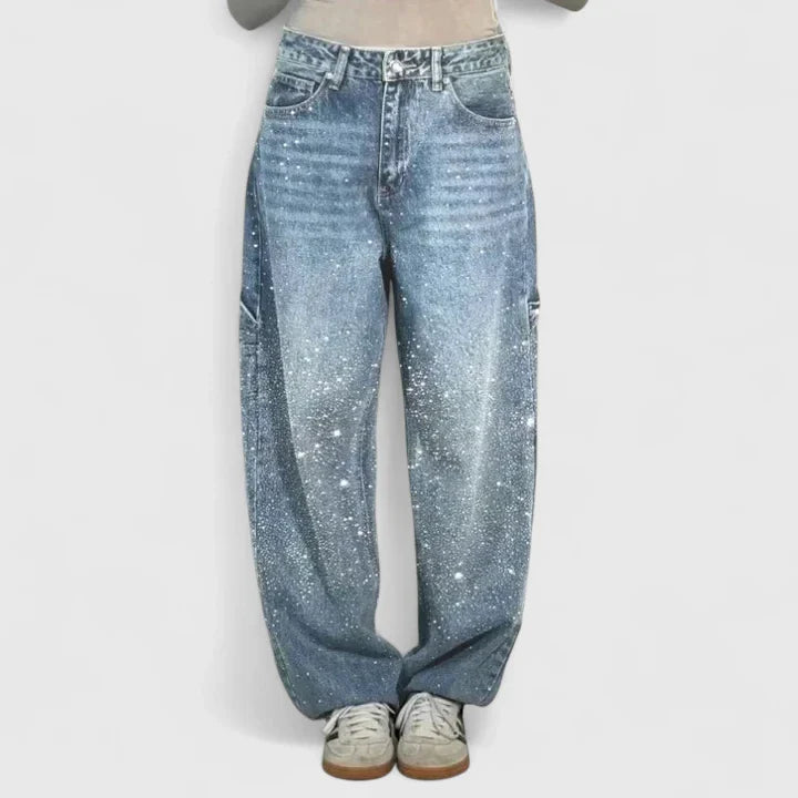 Women's High-Waisted Straight Leg Pants with Crystal Detailing Casual Formal Wear