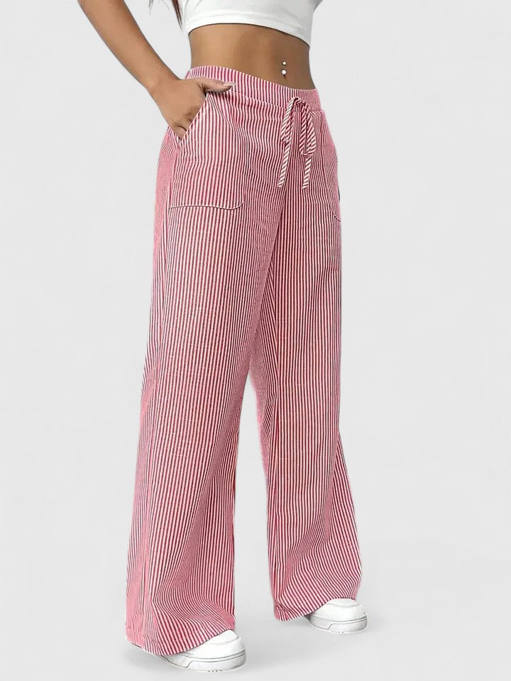 Women's Pants Wide-Leg Adjustable Waist Lightweight Fabric Casual