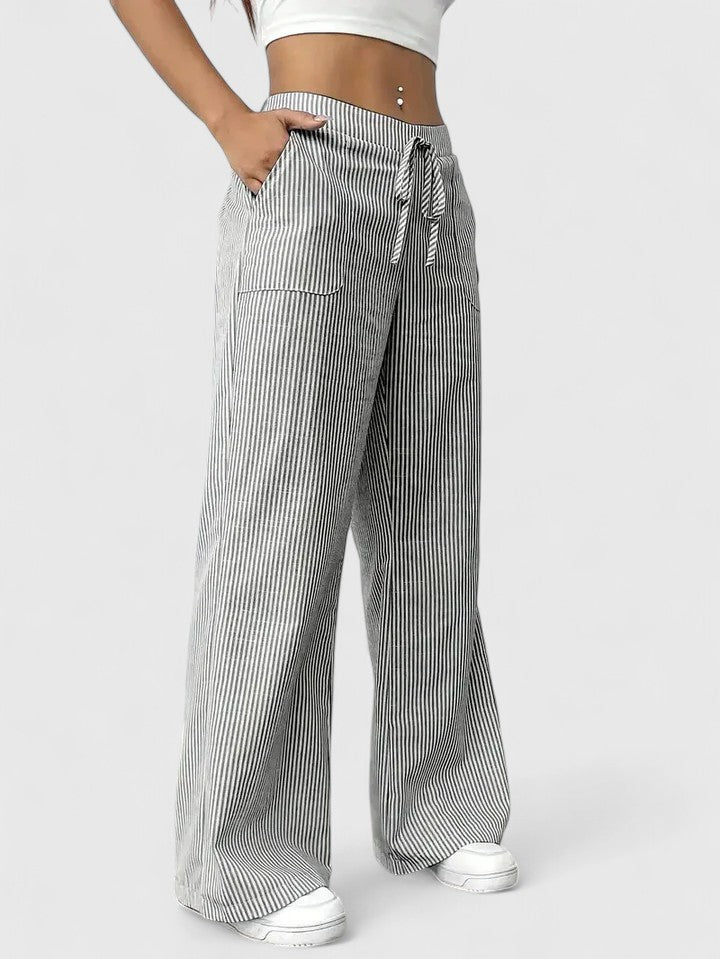 Women's Pants Wide-Leg Adjustable Waist Lightweight Fabric Casual