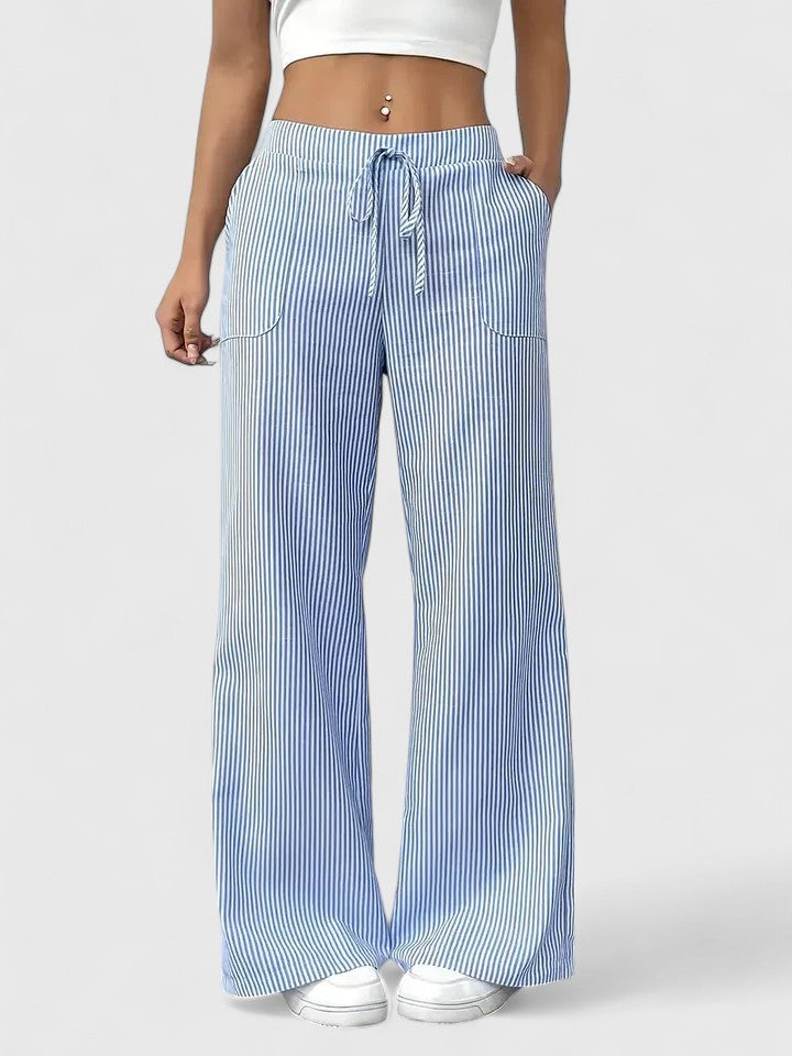 Women's Pants Wide-Leg Adjustable Waist Lightweight Fabric Casual