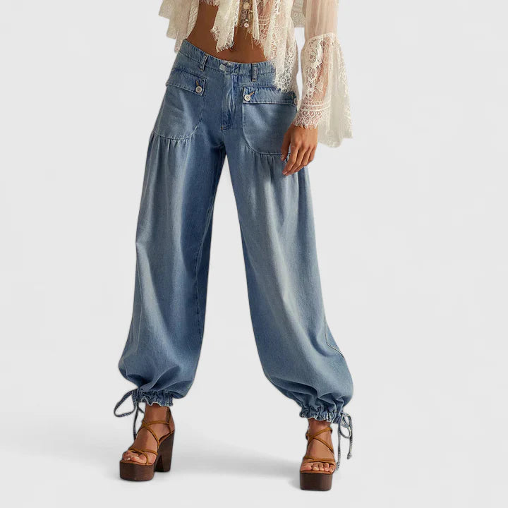 Women's Pants Wide Leg Design Double Pleated Pockets Lightweight Fabric Casual