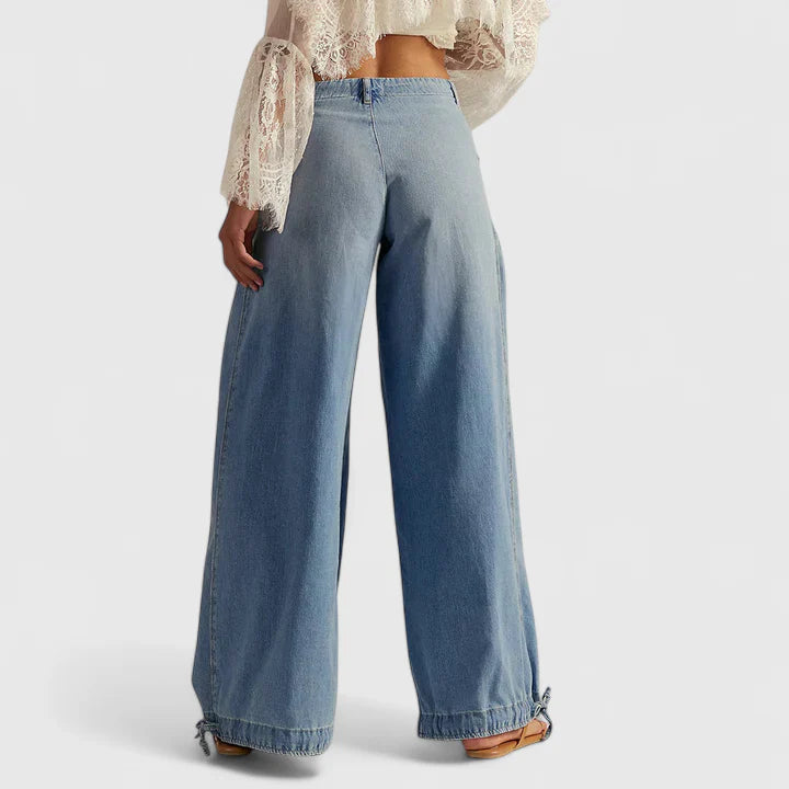 Women's Pants Wide Leg Design Double Pleated Pockets Lightweight Fabric Casual