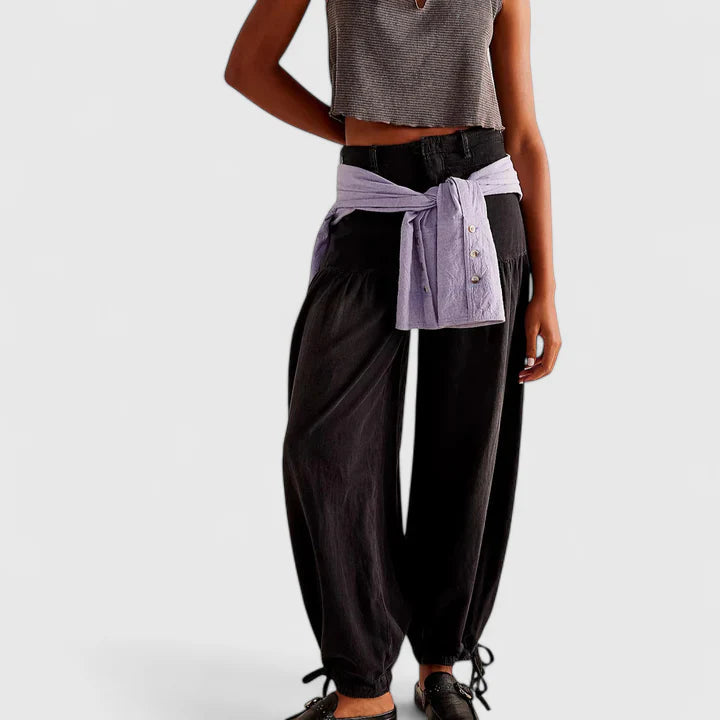 Women's Pants Wide Leg Design Double Pleated Pockets Lightweight Fabric Casual