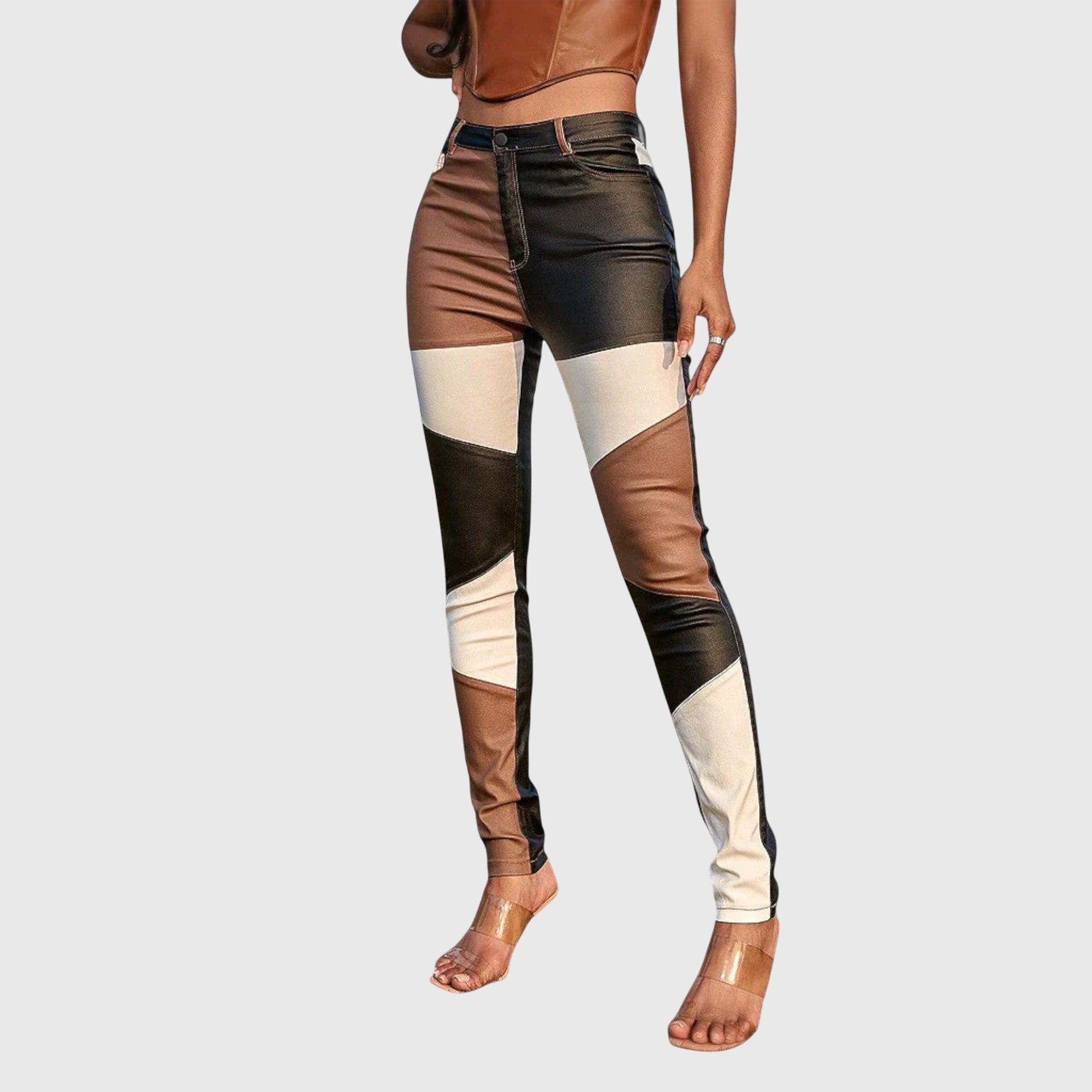 Women's Pants Color Block Design Stretchy Fabric Comfortable Fit Casual