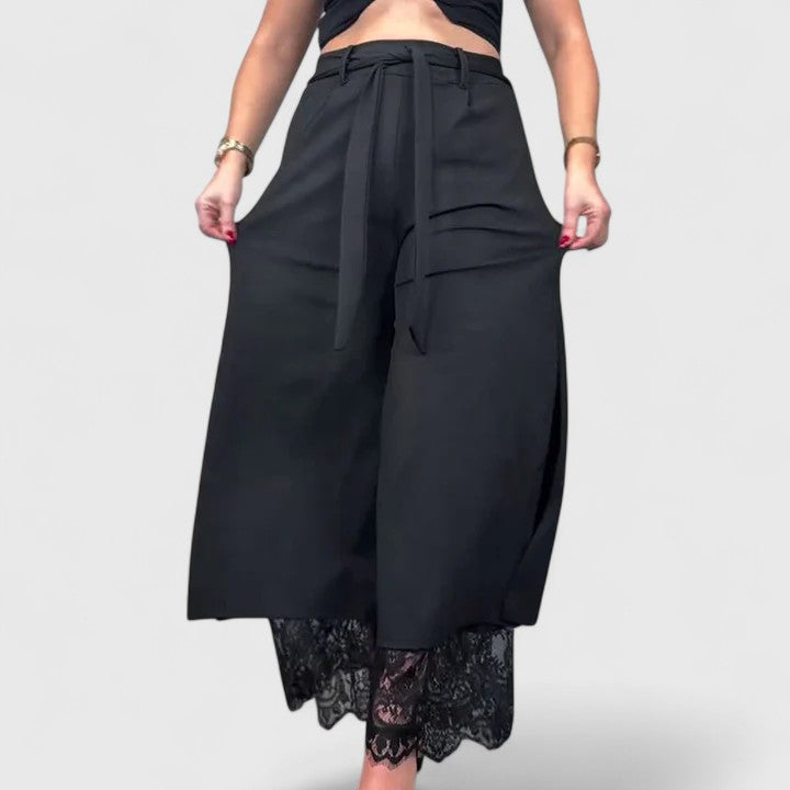 Women's Wide-Leg Pants Lace Accents Casual Fit