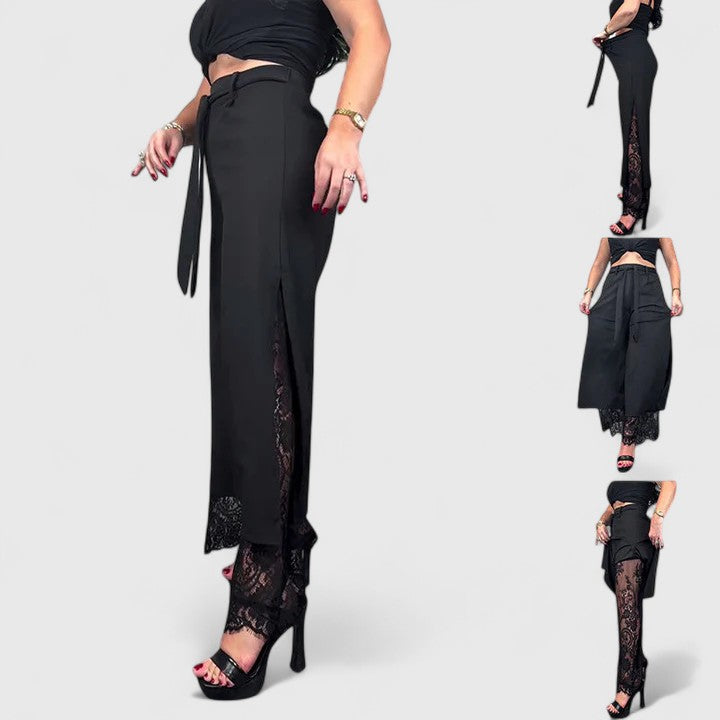Women's Wide-Leg Pants Lace Accents Casual Fit