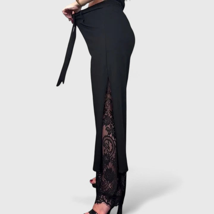 Women's Wide-Leg Pants Lace Accents Casual Fit