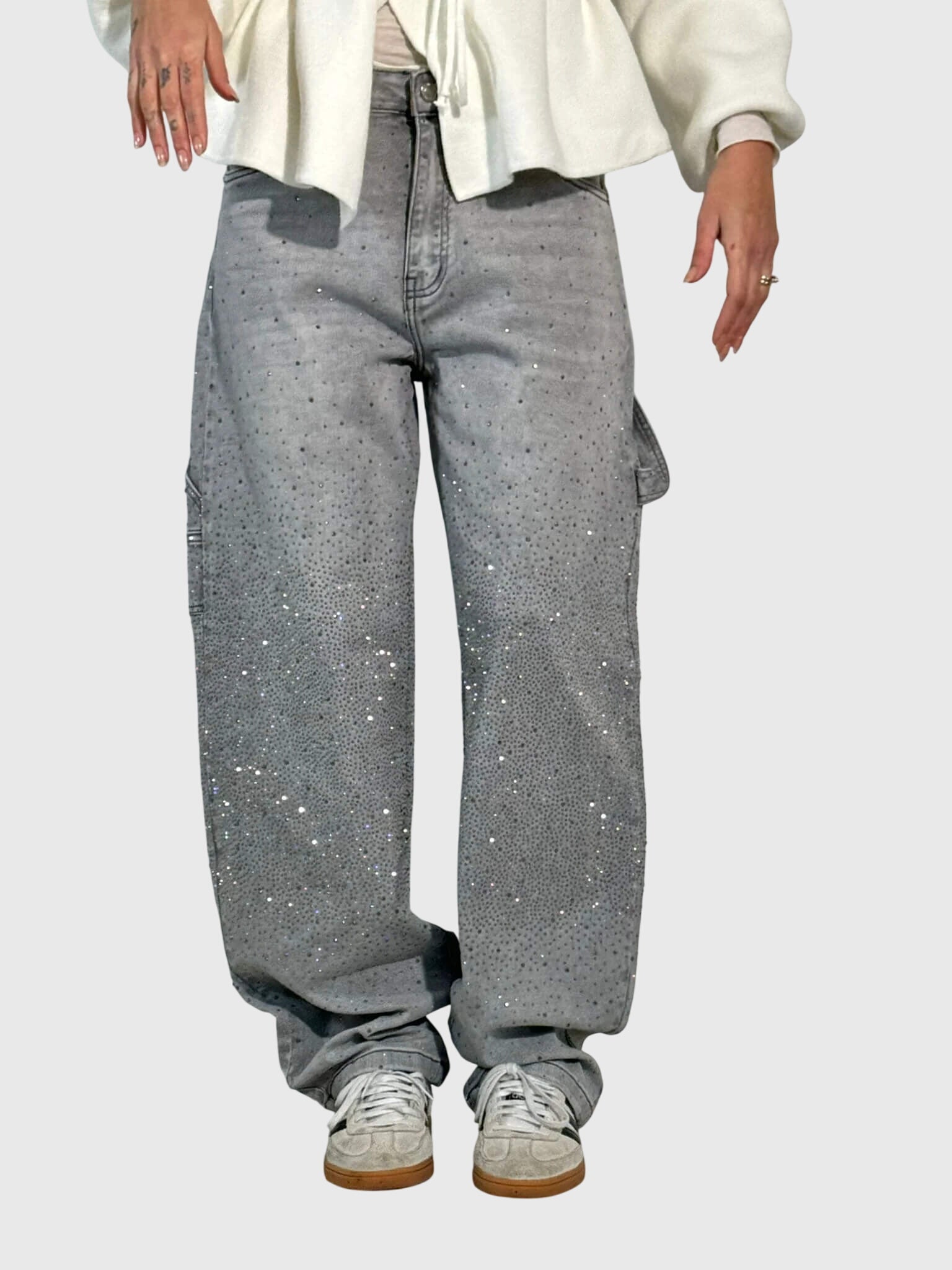 Women's Relaxed Fit Pants with Diamond Details | Casual Wear