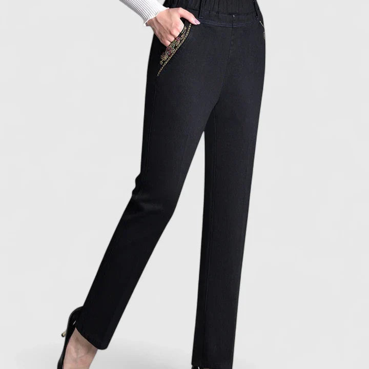 Women's Pants Elastic Waistband Side Pockets Casual Trousers