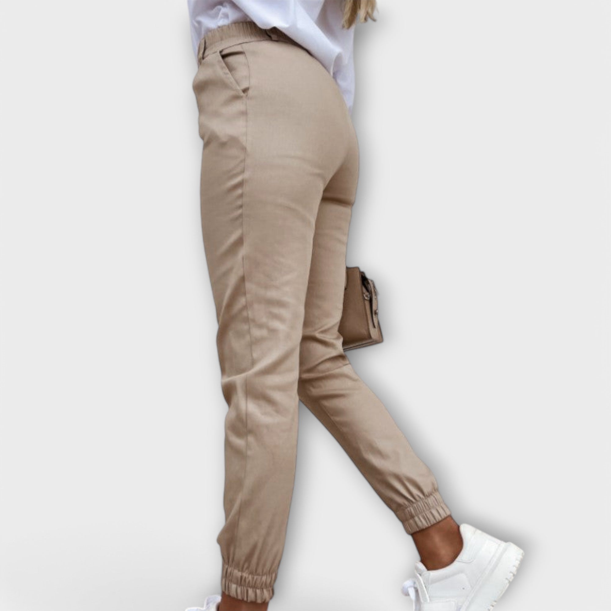 Women's Stretch Pants High Elastic Waistband Ankle-Length Design