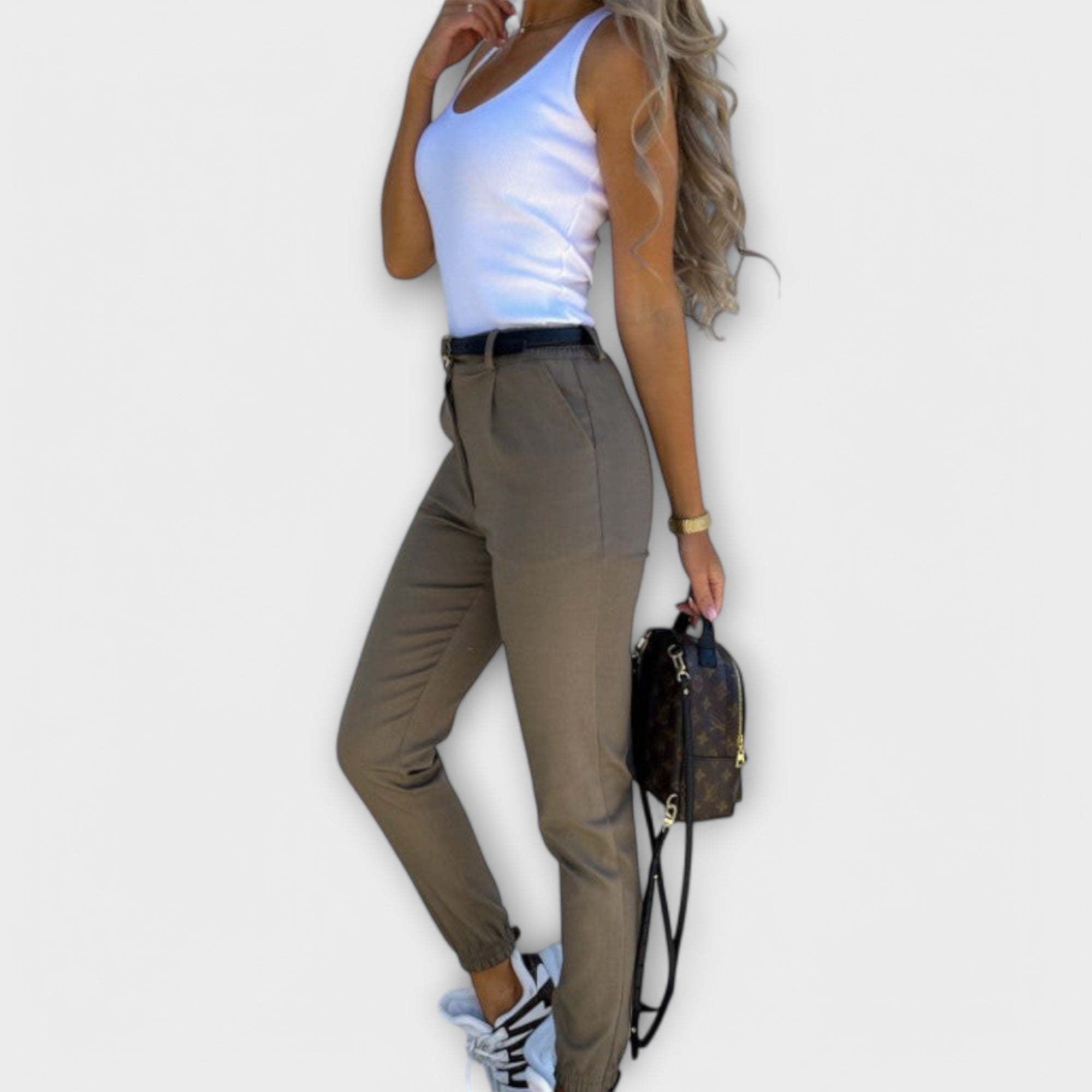 Women's Stretch Pants High Elastic Waistband Ankle-Length Design