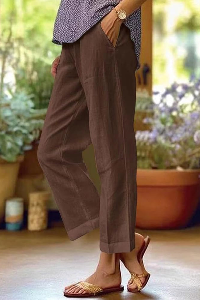 Women's Trousers Straight-Leg Fit Lightweight Fabric Hidden Pockets Casual
