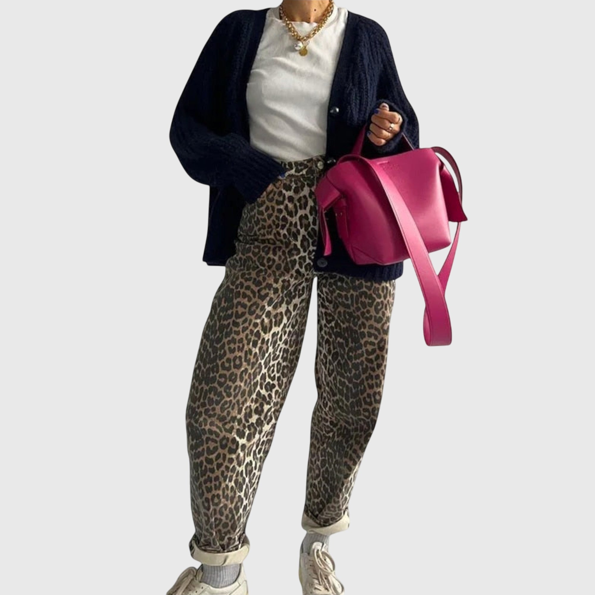 Women's Vintage Jeans Leopard Print Comfortable Fit Casual