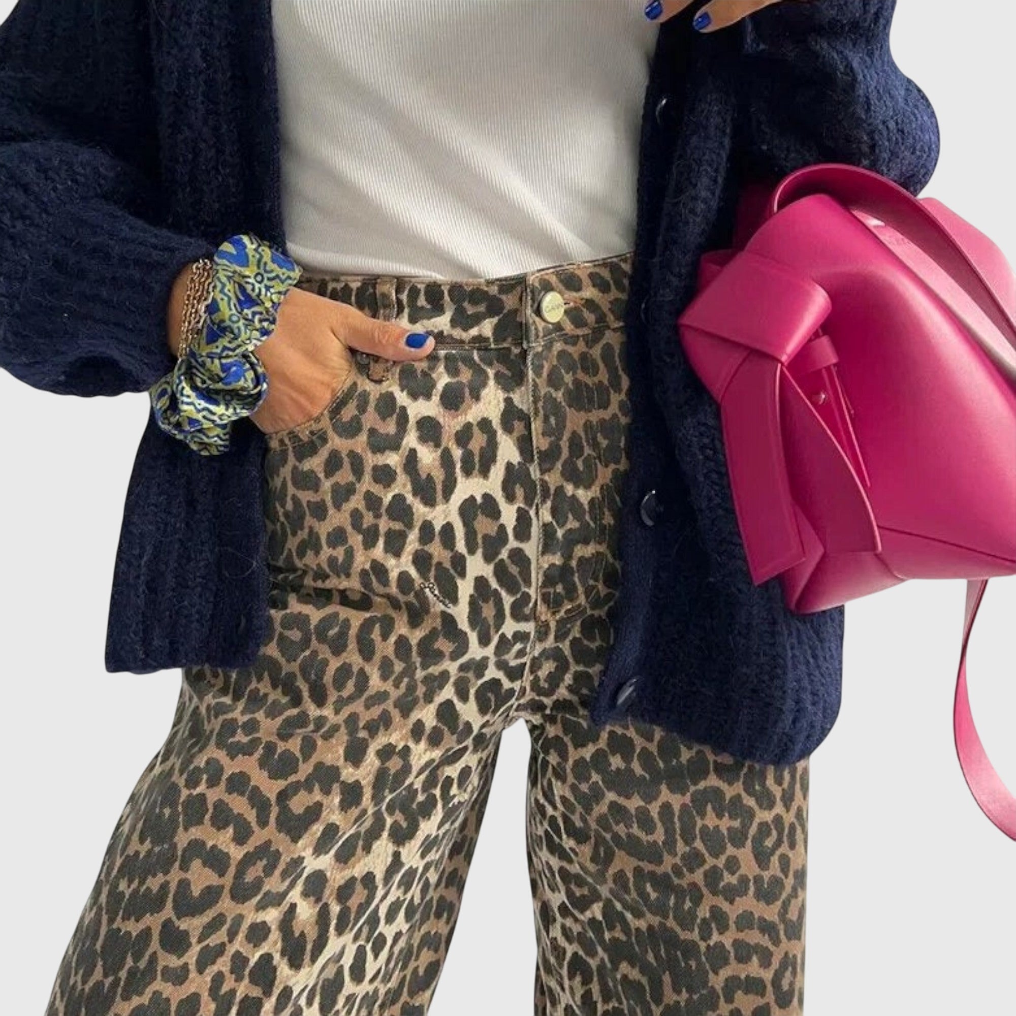 Women's Vintage Jeans Leopard Print Comfortable Fit Casual