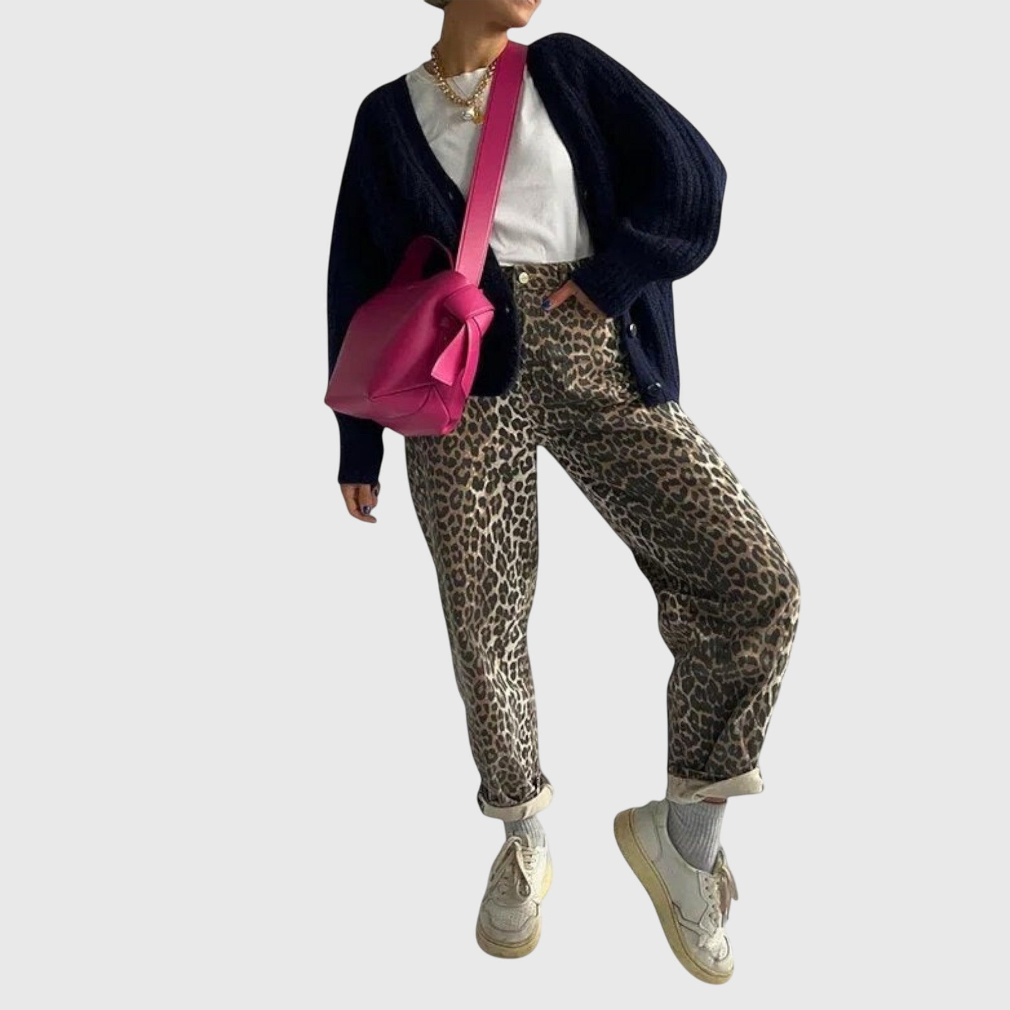 Women's Vintage Jeans Leopard Print Comfortable Fit Casual