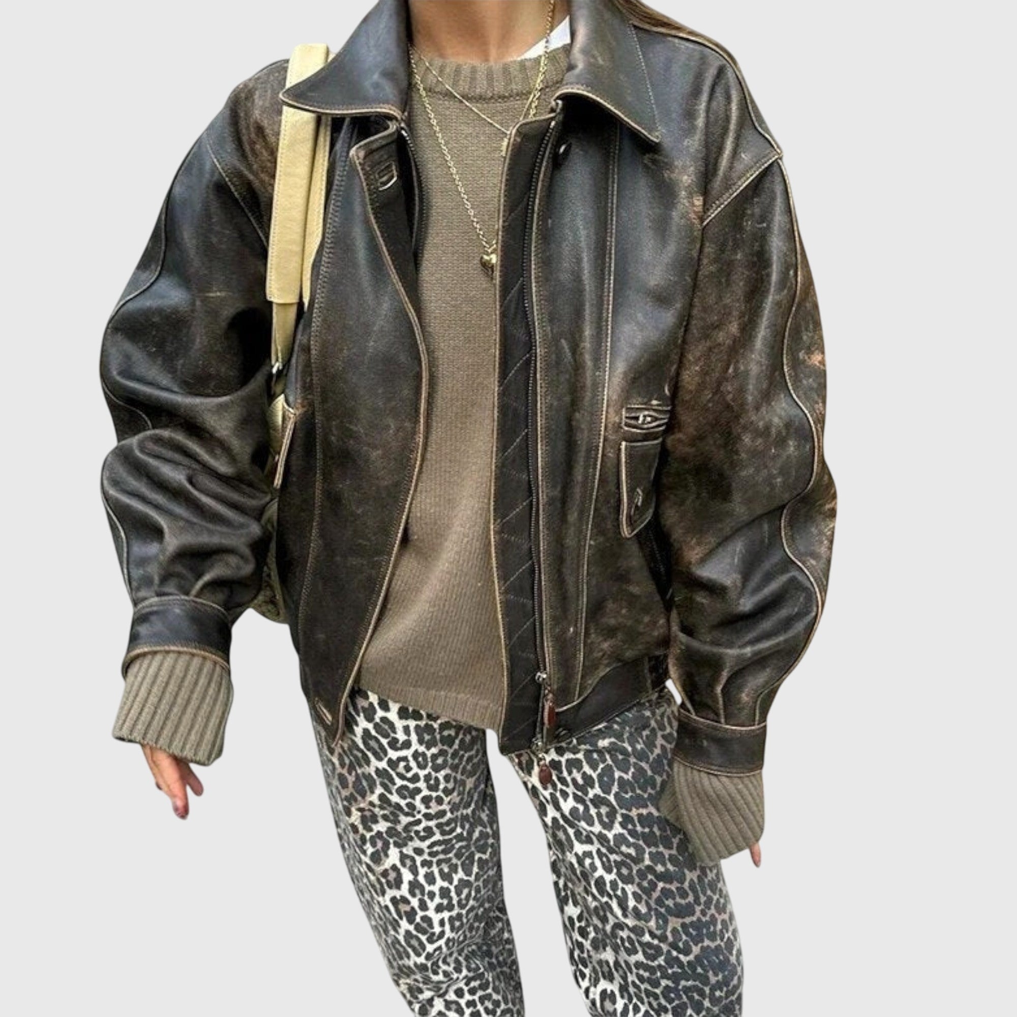 Women's Vintage Jeans Leopard Print Comfortable Fit Casual