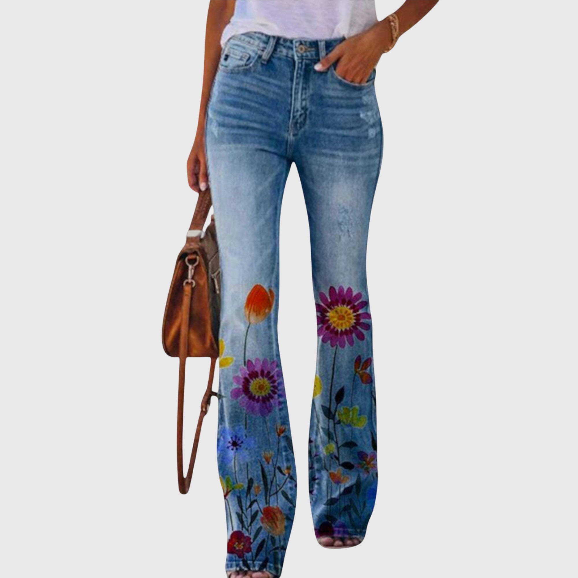 Women's Wide Leg Pants Floral Print Unique Button Accents Casual