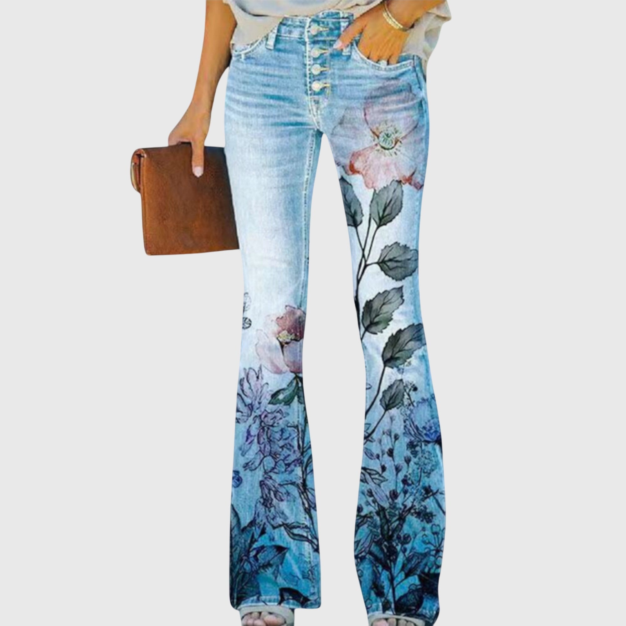Women's Wide Leg Pants Floral Print Unique Button Accents Casual